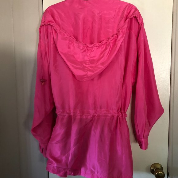 Marguerite Li Pink 100% Silk Hooded Drawstring Anorak Jacket Size L - Picture 2 of 5